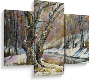 Tablou cu peisaj de iarnă pictat (90x60 cm)