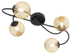 Plafoniera moderna neagra cu 4 lumini aurii - Athens Wire
