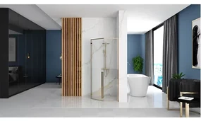Cabina dus cu cadita de dus pentagonala si usa batanta Rea Diamond 90x90 auriu - negru