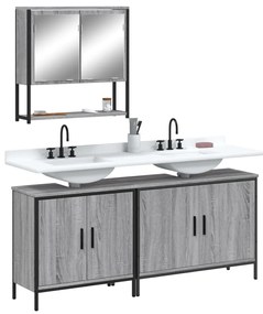 vidaXL Set mobilier de baie, 3 piese, gri sonoma, lemn prelucrat