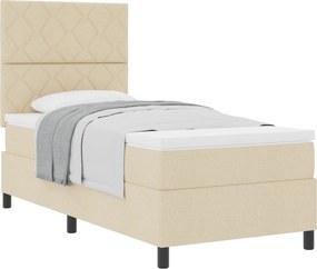 vidaXL Pat cu arcuri cu saltea cu headboard Crem 100 x 200 cm țesătură