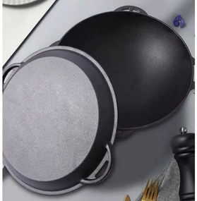 Oala fonta wok cu capac, 3 in 1, 32cm, Perfect Home 12411, capac tigaie
