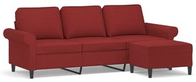 Canapea cu 3 locuri si taburet, rosu vin, 180 cm, textil Bordo, 212 x 77 x 80 cm