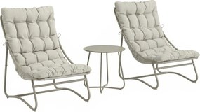 Outsunny Set de grădină 3 piese cu 2 scaune lounge, masă de cafea și perne pentru exterior, patio, balcon, Gri deschis | Aosom Romania