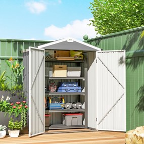 Outsunny Magazie de Grădină 1.1m² din Oțel Zincat, Magazie cu Porți Duble Largi Blocabile, Acoperiș Înclinat, Mănuși, Spațiu pentru Unelte, 133x87x178 cm, Gri Argintiu | Aosom Romania