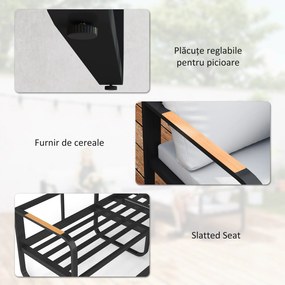 Outsunny Set Mobilier de Grădină cu Canapea cu 3 Locuri, Canapea cu 2 Locuri și Măsuță de Cafea, 180x60x64 cm, Gri | Aosom Romania