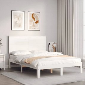 vidaXL Cadru de pat fără saltea, alb, 140x190 cm, lemn masiv de pin