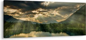 Tablou cu lac și soarele translucid (120x50 cm)