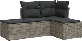 vidaXL Set canapea de grădină cu perne, 4 piese, gri, poliratan