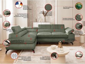 Colțar verde cu tapițerie din catifea reiată (cu colț pe partea stângă/în formă de ”L”) Marbeya – Ropez