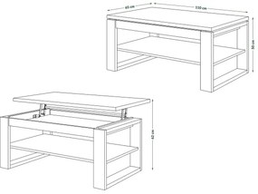 Măsuță de cafea cu blat rabatabil și raft NEA stejar/negru