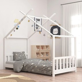 283367 vidaXL Cadru de pat pentru copii, alb, 70 x 140 cm, lemn masiv de pin