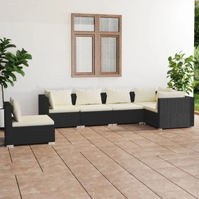 3102319 vidaXL Set mobilier de grădină cu perne, 6 piese, negru, poliratan