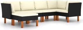 vidaXL Set mobilier de grădină cu perne, 6 piese, negru, poliratan