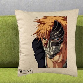 Perna Personalizata Bleach Ichigo Masca Hollow, 40x40 cm, Bej, Husa Detasabila, Perna Inclusa, BEKZ®