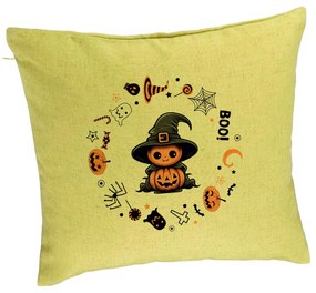 Perna Decorativa cu motiv de Halloween 7, 40x40 cm, Verde, Husa Detasabila, Burduf