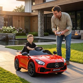 AIYAPLAY Mașină electrică pentru copii Mercedes-AMG GTR, 2 motoare, telecomandă, 3-5 km/h, roșu, 3-6 ani | Aosom Romania