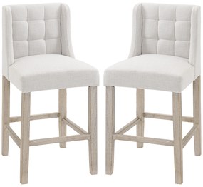 HOMCOM 2 Scaune de Bar Set cu Butoni, Lemn Masiv, incl. Suport pentru Picioare, 47 cm x 50 cm x 101 cm, Gri + Natur | Aosom Romania