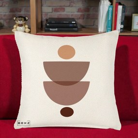 Perna Decorativa Geometric Boho Semicercuri Brun, 40x40 cm, Crem Reliefat, Husa Detasabila, Perna Inclusa, BEKZ®