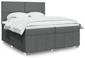 vidaXL Pat box spring cu saltea, gri închis, 200x200 cm, textil