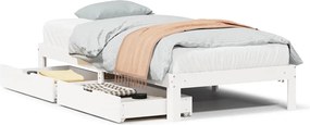 vidaXL Cadru de pat cu sertare, alb, 90x190 cm, lemn masiv de pin