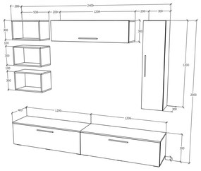 Living haaus Haga V14, Antracit/Stejar Wotan, L 240 cm