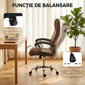 Vinsetto Scaun de Birou Ergonomic Inclinabil și Rotativ în Țesătură cu Aspect de In cu Tetieră, Maro | Aosom Romania