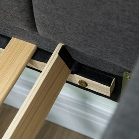 HOMCOM Cadru Pat Simplu 90x190 cm, Canapea cu Al Doilea Pat Extensibil, Tetieră Căptușită, Cotiere, Lamele din Lemn de Plop, pentru Cameră Living Oaspeți, Fără Saltea, Gri Închis | Aosom Romania