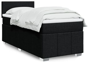 vidaXL Pat box spring cu saltea, negru, 100x200 cm, textil