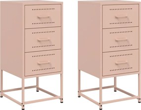 vidaXL Noptiere, 2 buc., roz, 36x39x78 cm, oțel