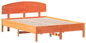 3207232 vidaXL Cadru de pat cu tăblie, maro ceruit, 135x190 cm, lemn masiv pin