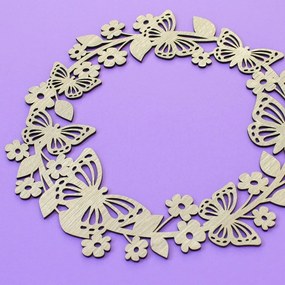 DUBLEZ | Coroniță florală de vară din lemn pentru ușă - Fluturi