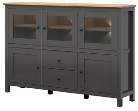 Vitrină Hesen KOM3W2D2S/13/19 (cu iluminat LED) (grafit + Stejar artisan). 1062529