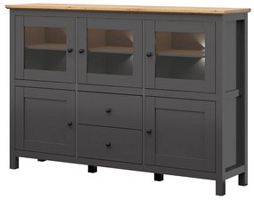 Vitrină Hesen KOM3W2D2S/13/19 (cu iluminat LED) (grafit + Stejar artisan). Promo -23%. 1062529