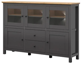 Vitrină Hesen KOM3W2D2S/13/19 (cu iluminat LED) (grafit + Stejar artisan). Promo -23%. 1062529