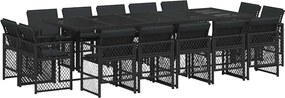 vidaXL Set mobilier de grădină cu perne, 15 piese, negru, poliratan