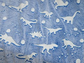 Patura fosforescenta microflanel DINO BLUE 150x200 cm albastru