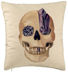Perna Decorativa cu motiv Craniu de Halloween, 1, 40x40 cm, Bej, Husa Detasabila, Burduf