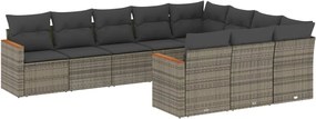 vidaXL Set mobilier de grădină cu perne, 10 piese, gri, poliratan