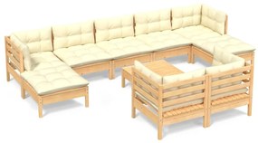 3097133 vidaXL Set mobilier grădină cu perne crem, 10 piese, lemn masiv de pin