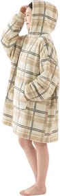Patura cu maneci si gluga, imitatie de miel PLAID, cremova