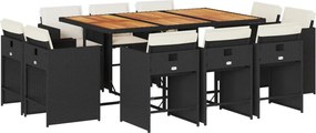 vidaXL Set mobilier de exterior cu perne, 11 piese, negru, poliratan