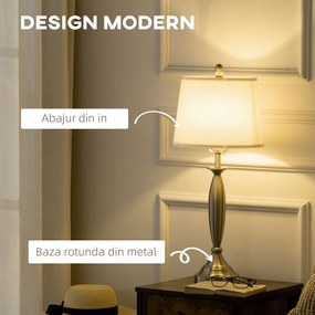 HOMCOM Set Iluminat Rezidențial cu Lampă de Podea și Veioză, Design Metalic și Textil, Alb și Argintiu, pentru Casă și Birou | Aosom Romania