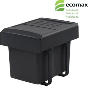 Coș gunoi încorporabil Ecomax Mega 40, cu extragere totală, negru, 1 x 34 l Negru, Polipropilenă/Metal, 400 mm, L:360 mm; A:480 mm; H:375 mm