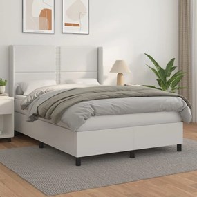 3132442 vidaXL Pat box spring cu saltea, alb, 140x200 cm, piele ecologică