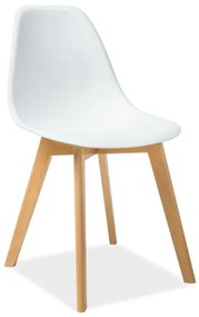 Scaun din plastic si lemn Moris alb – H 85 cm
