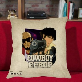 Perna Personalizata Cowboy Bebop Spike si Jet Poster, 40x40 cm, Crem, Husa Detasabila, Perna Inclusa, BEKZ®