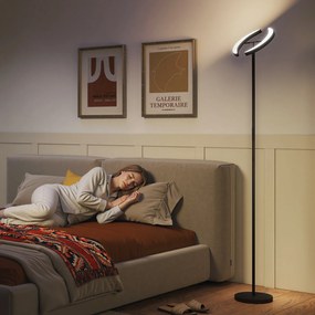HOMCOM Lampă de Podea Dimmerabilă cu Telecomandă și Dublă Cap Girevole la 350°, Lampă de Podea cu Reglare Temperatură Culoare 2700K-6000K, pentru Sufragerie și Cameră, Negru | Aosom Romania