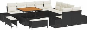 vidaXL Set de canapele pentru grădină cu pernă 13 pcs Negru poliratan