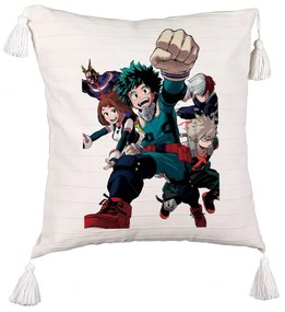 Perna Decorativa cu Franjuri cu My Hero Academia Characters 2, 45x45 cm, Ecru, Cu fermoar